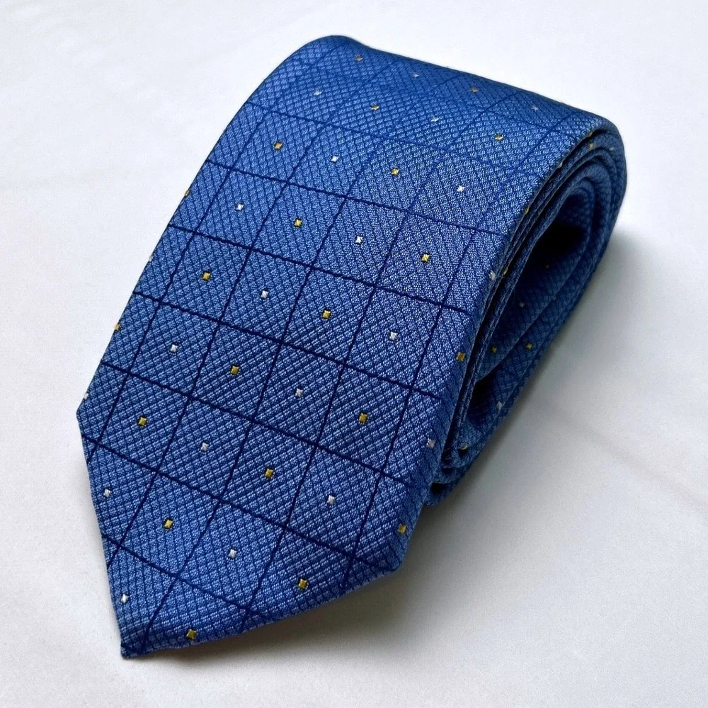Gitman Bros Parisian Mens Grid Micro Dot Silk Necktie OS Blue Formal Business